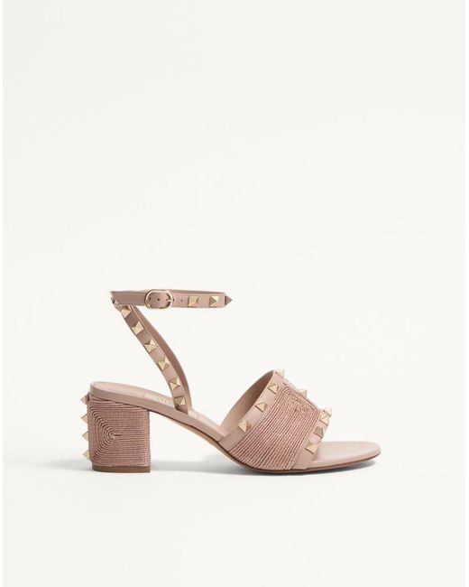 Valentino Garavani Natural Rockstud Calfskin Sandal With Cornely Embroidery 60Mm 35.5