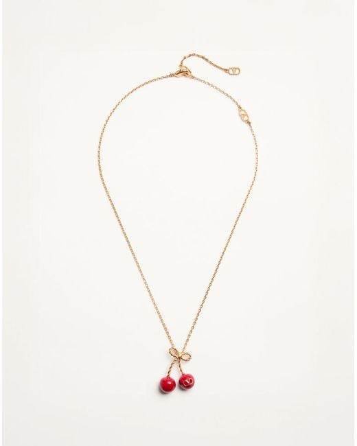 Valentino Garavani White Cherryfic Metal And Enamel Necklace