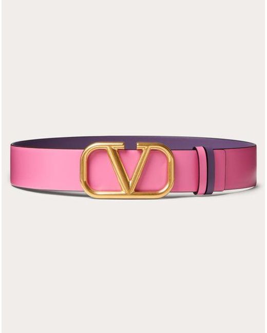 Valentino Garavani Pink Reversible Vlogo Signature Belt In Glossy Calfskin 40 Mm