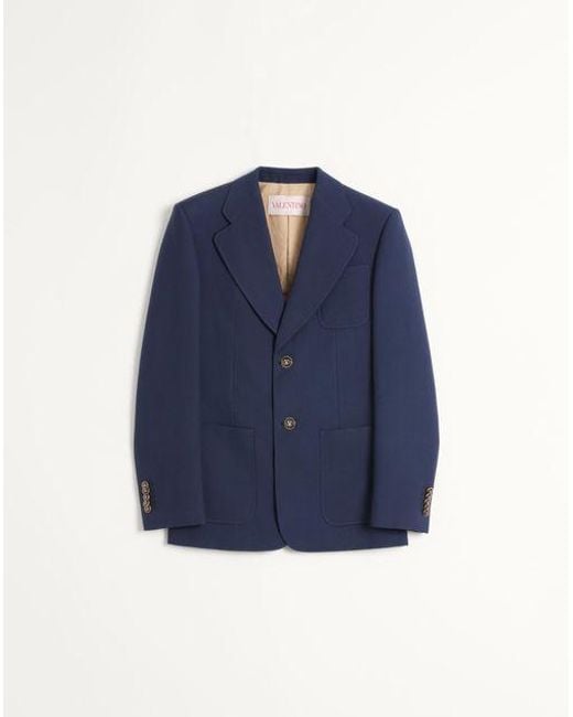 Valentino Blue Single-Breasted Wool Gabardine Jacket for men