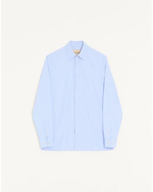 Valentino Blue Fil A Fil Cotton Shirt With Vlogo Embroidery for men