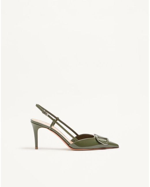 Valentino Garavani Natural Vlogo Signature Patent Leather Slingback Pump 80Mm 35.5
