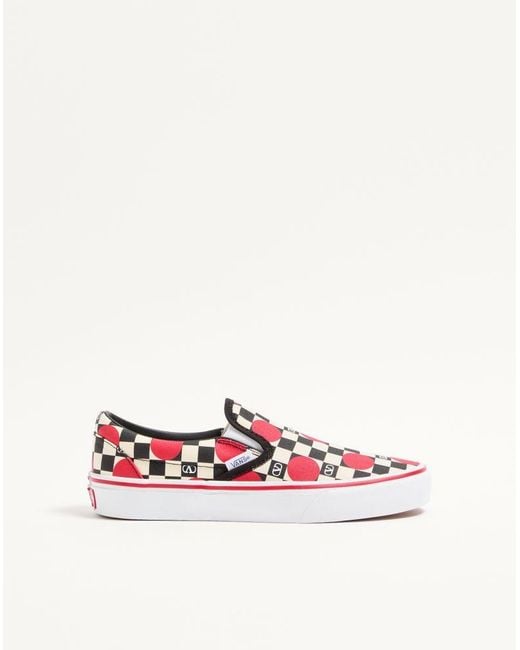 Valentino Garavani White And Vans Fabric Slip-On Trainer With Vlogo Checkerboard Print And Polka Dot Detail 35