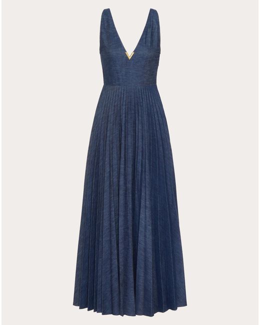 Valentino Blue Chambray Denim Plisse' Dress