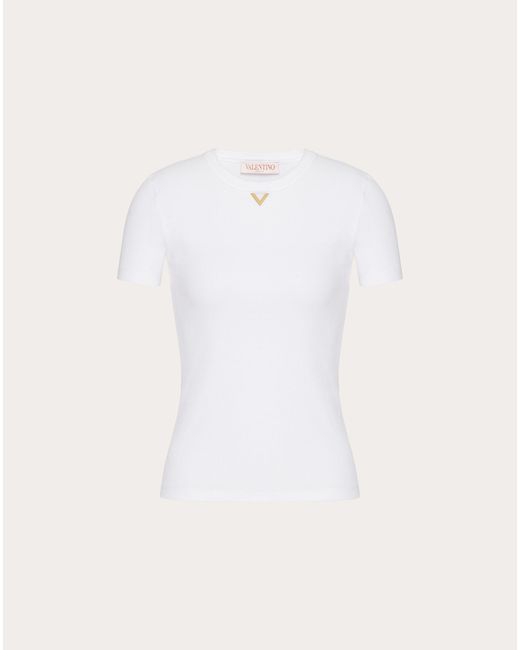 Valentino Natural Ribbed Cotton T-shirt