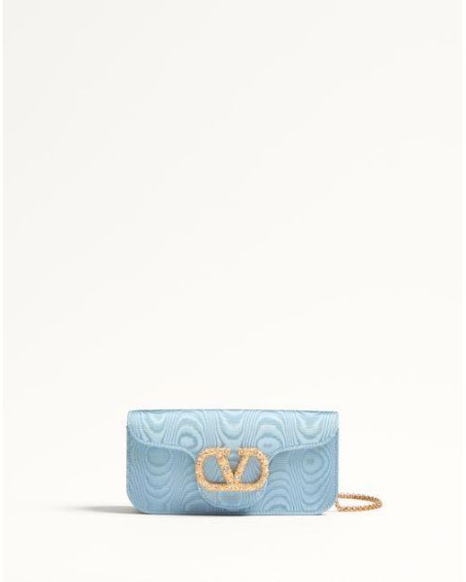 Valentino Garavani Blue Locò Moiré Fabric Clutch With Jewel Logo