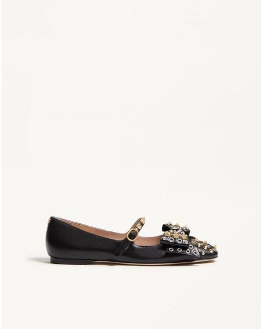 Valentino Garavani ボウワウ スタッズ キッドスキン メリージェーン バレリーナ 女性 ブラック Black