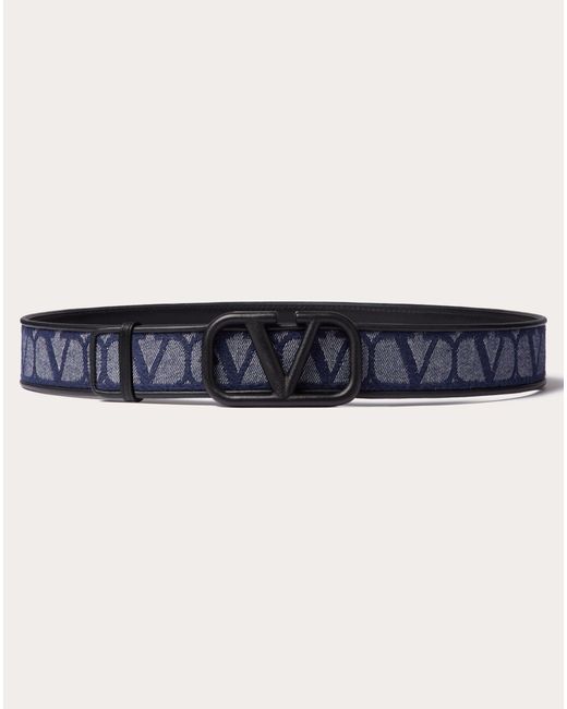Valentino Garavani Blue Denim-effect Jacquard Toile Iconographe Belt With Leather Details for men