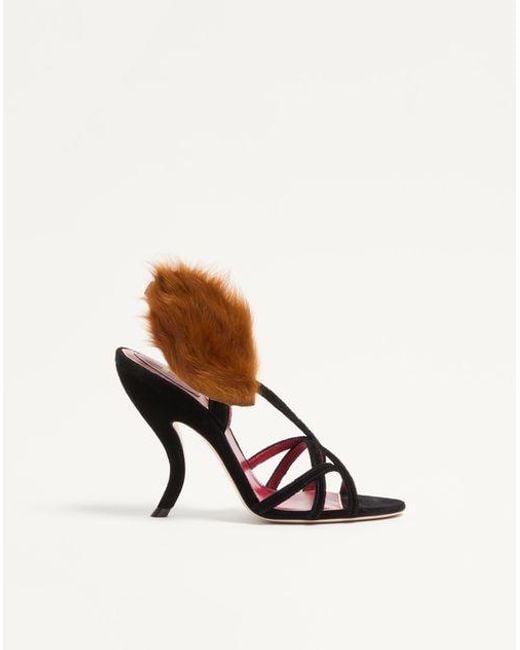 Valentino Garavani フェティシーク ファーリーフ ベルベット サンダル 105mm 女性 ブラック White
