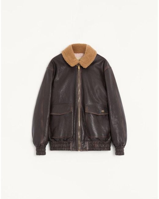 Valentino Brown Aged-Effect Leather Caban