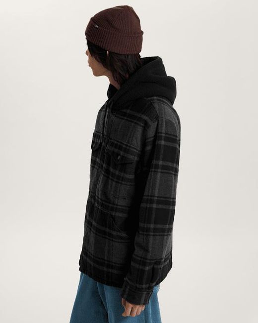 Vans Black Piedmont Hooded Plaid Shacket for men