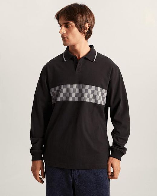 Vans Black Medford Checkerboard Long Sleeve Polo for men
