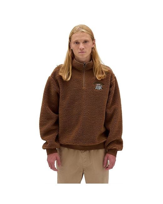 Vans Brown Happy Camper Quarter Zip Sherpa Sweatshirt for men