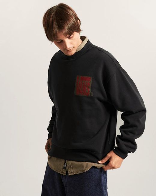 Vans Black Stretch Stack Crackle Crew Sweatshirt for men