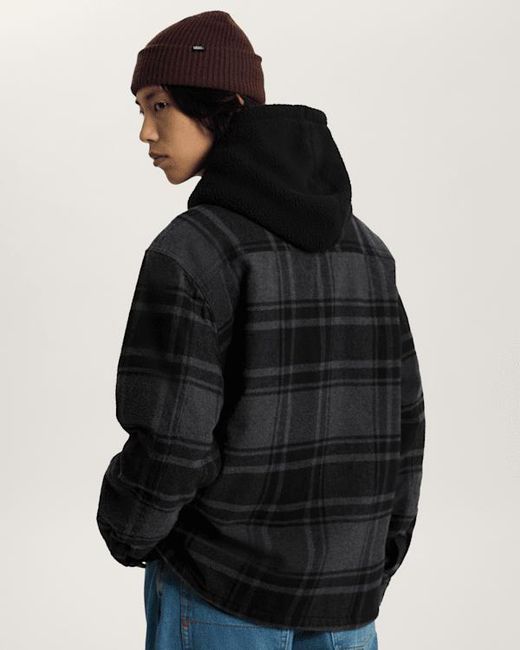 Vans Black Piedmont Hooded Plaid Shacket for men