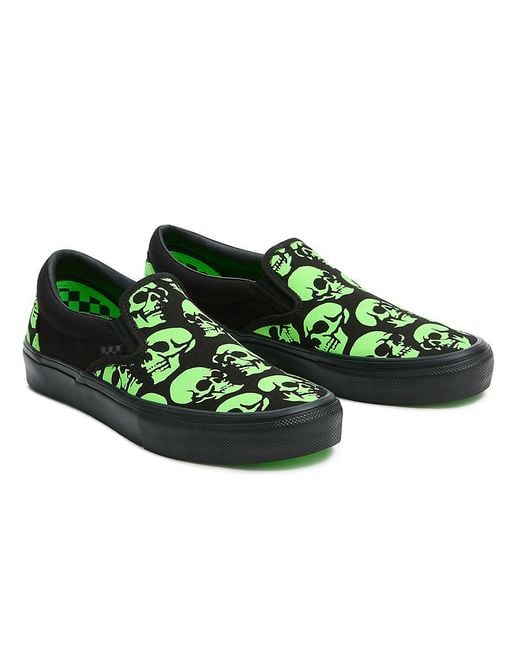 Vans Green Skate Slip-on Glow Skulls Shoes