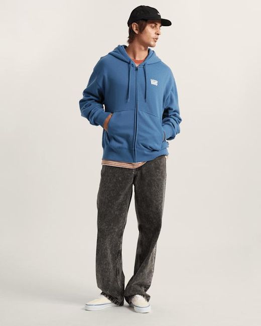 Vans Blue Stretch Logo Zip Pullover Hoodie for men