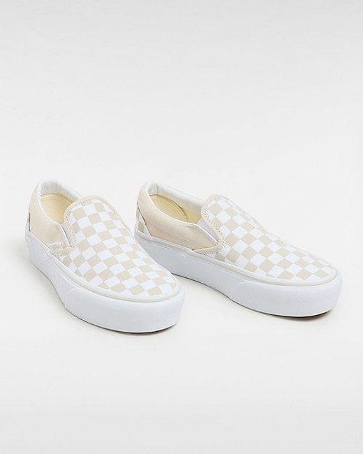 Vans White Checkerboard Classic Slip-on Platform Shoes