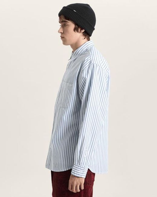 Vans Blue Premium Dobby Stripe Long Sleeve Shirt for men