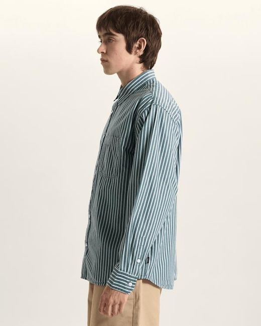 Vans Blue Premium Dobby Stripe Long Sleeve Shirt for men