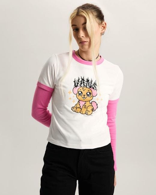 Vans White Puppy Ringer T-Shirt