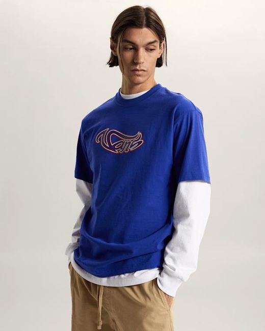 Vans Blue Wavy Script T-Shirt for men
