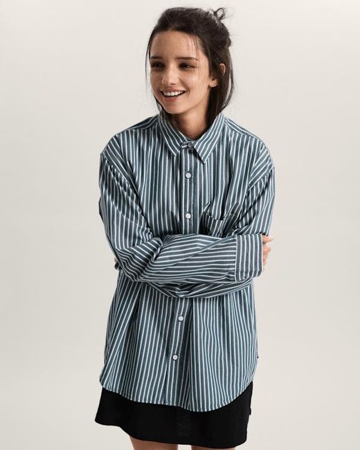 Vans Blue Premium Dobby Stripe Long Sleeve Shirt for men