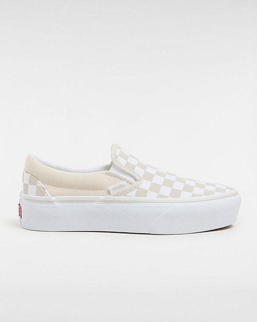 Vans White Checkerboard Classic Slip-on Platform Shoes