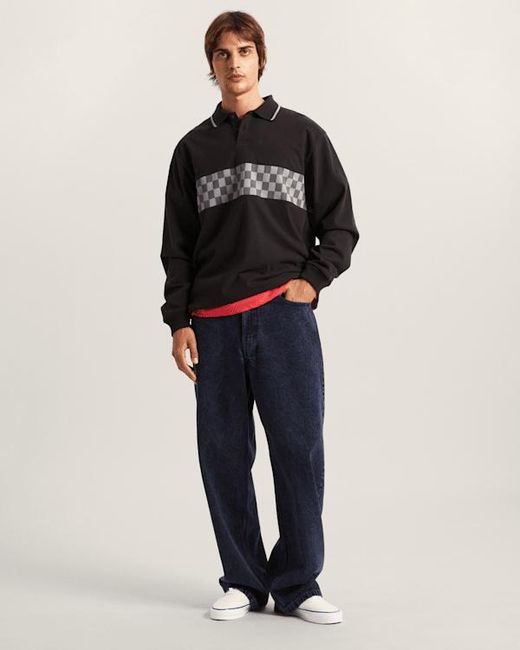 Vans Black Medford Checkerboard Long Sleeve Polo for men