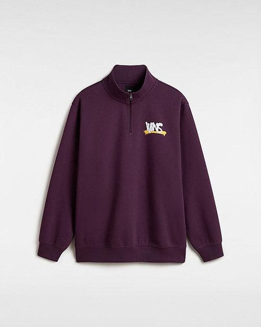 Vans Purple Og Flower Spray Loose Half Zip Sweatshirt for men
