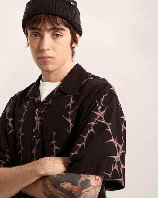 Vans Black Van Doren Printed Camp T-Shirt for men