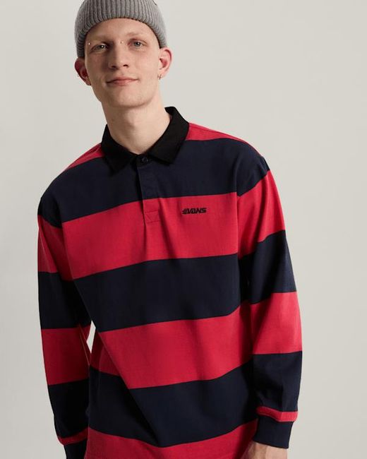 Vans Red Ward Stripe Rugby Knit Polo for men