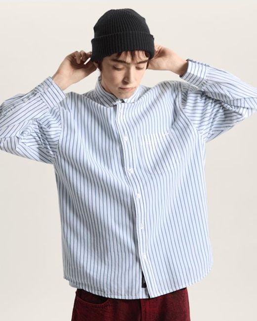 Vans Blue Premium Dobby Stripe Long Sleeve Shirt for men