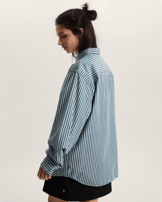 Vans Blue Premium Dobby Stripe Long Sleeve Shirt for men