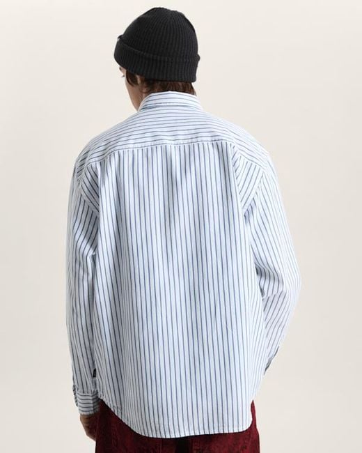 Vans Blue Premium Dobby Stripe Long Sleeve Shirt for men