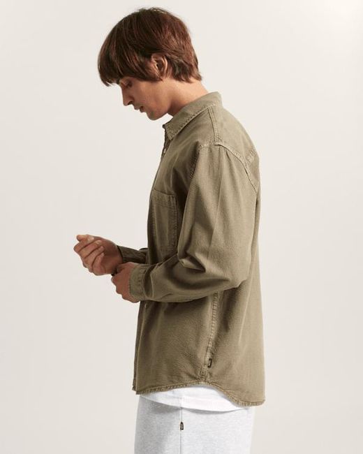 Vans Green Lawson Seersucker Pigment Long Sleeve Shirt, Size: L (8.5-12​ for men