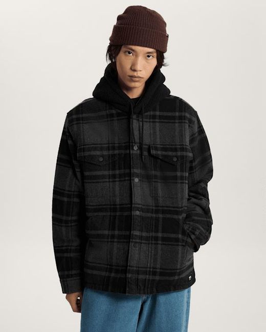 Vans Black Piedmont Hooded Plaid Shacket for men