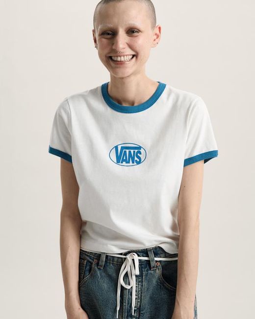 Vans White Circle V Ringer T-Shirt