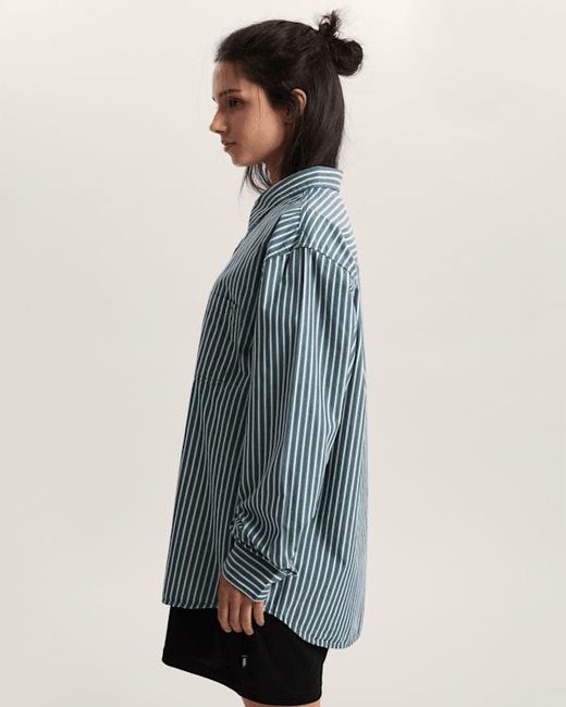 Vans Blue Premium Dobby Stripe Long Sleeve Shirt for men