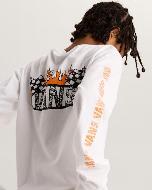 Vans Natural Kids Racing Flames Long Sleeve T-Shirt (8-14 Years)