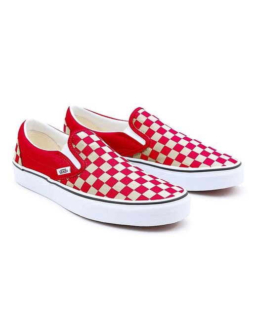 Vans Customs Red Checkerboard Slip on Wide Fit Lyst UK