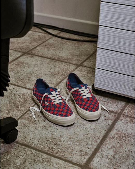 Vans Red Premium Authentic Checkerboard Shoes for men