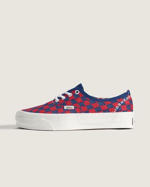 Vans Red Premium Authentic Checkerboard Shoes for men