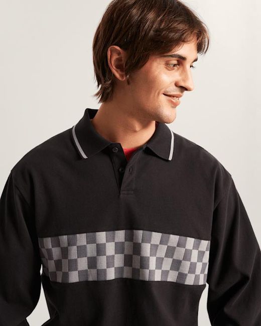 Vans Black Medford Checkerboard Long Sleeve Polo for men