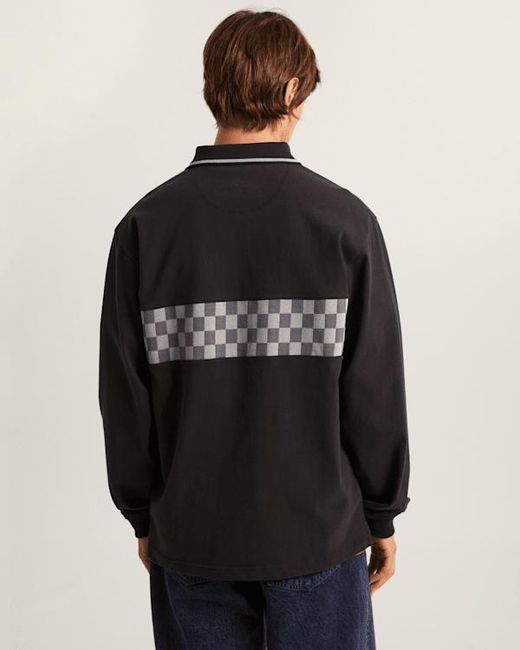 Vans Black Medford Checkerboard Long Sleeve Polo for men