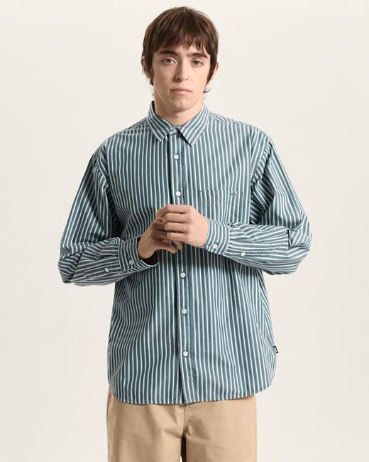 Vans Blue Premium Dobby Stripe Long Sleeve Shirt for men