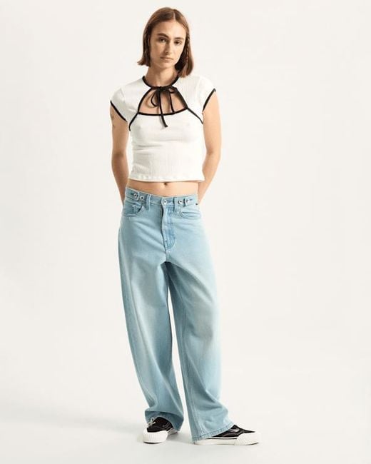 Camisa Kari Con Lazada Al Cuello, Mujer, Talla Vans de color Natural
