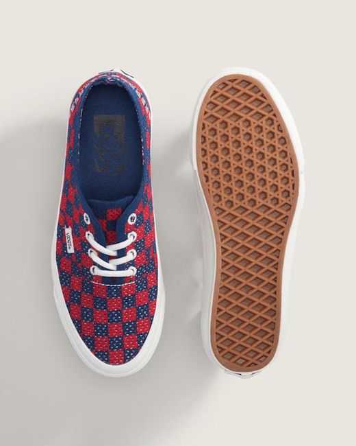 Vans Red Premium Authentic Checkerboard Shoes for men