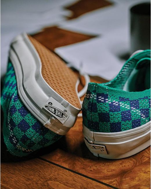 Vans Green Premium Authentic Checkerboard Shoes for men