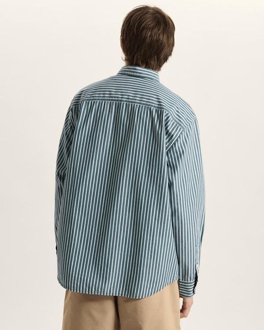 Vans Blue Premium Dobby Stripe Long Sleeve Shirt for men